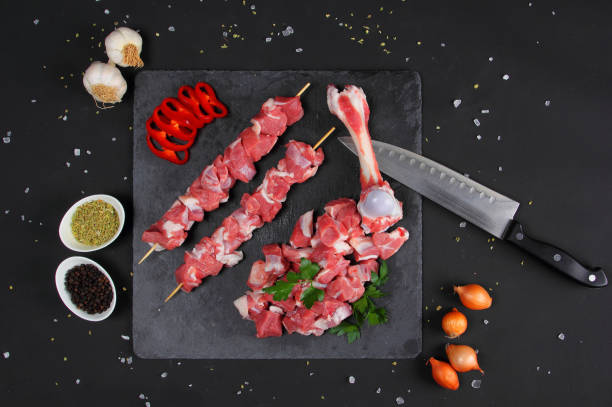 Raw Meat with the Chop Sticks stock photo