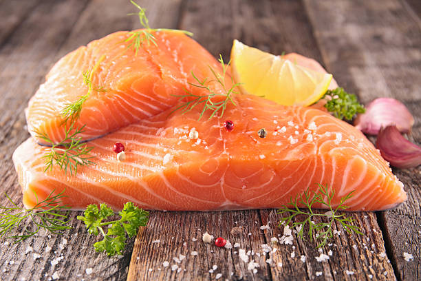 raw salmon fillet stock photo
