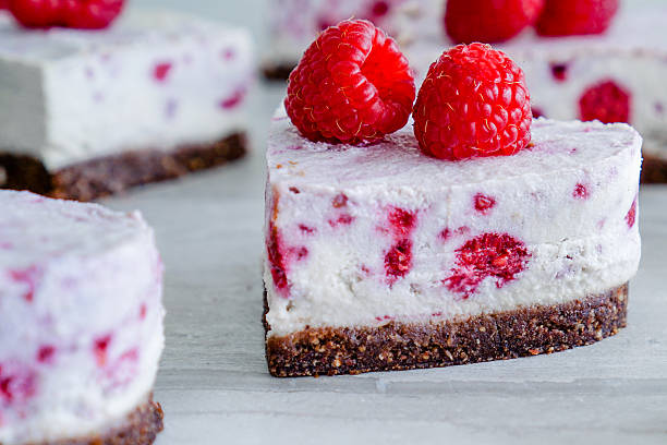 Raw Vegan Raspberry Coconut Cheesecake stock photo