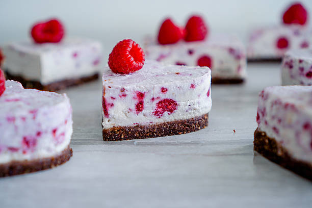 Raw Vegan Raspberry Coconut Cheesecake stock photo