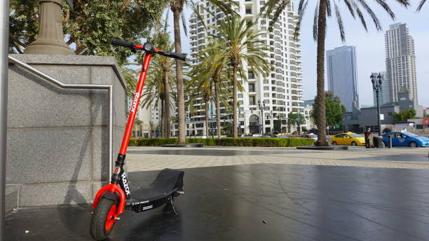 Razor dockless electric scooter parked in San Diego stock photo