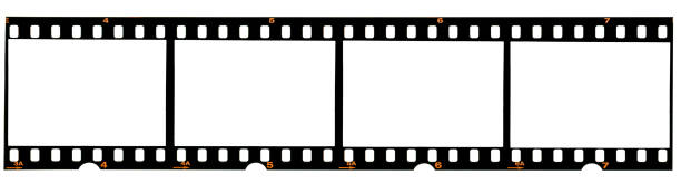 real 35mm film strip on white, analogue photo frame placeholder - filmstrip imagens e fotografias de stock