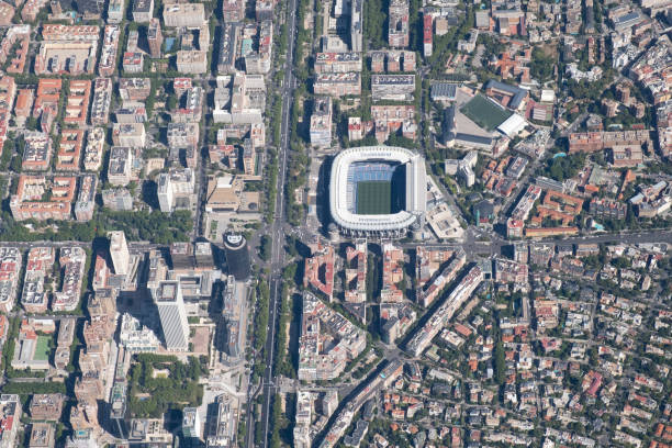 Real Madrid stadium Madrid, Spain, September 2019: Aerial photo of Santiago Bernabeu, stadium of Real Madrid Real Madrid stock pictures, royalty-free photos & images