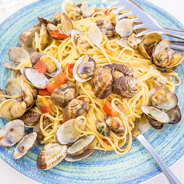 Real Spaghetti alle vongole in Naples, Italy stock photo