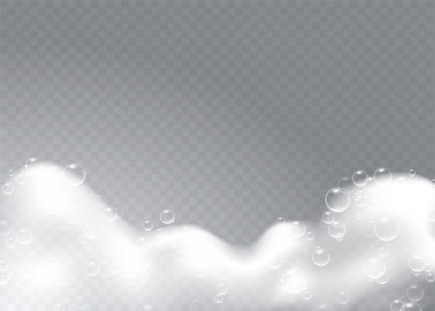 Realistic background with Soap foam. Bath laundry white bubbles, shampoo soap clean bubbling shiny washing hygiene detergent vector. Checkered transparent background Realistic background with Soap foam. Bath laundry white bubbles, shampoo soap clean shiny bubbling washing hygiene detergent vector. Checkered transparent background sea foam stock pictures, royalty-free photos & images