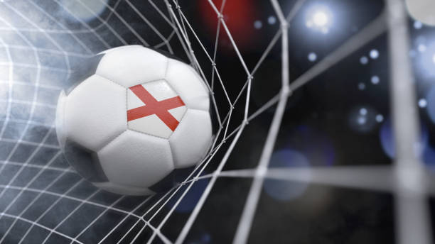 pelota de fútbol realista en la red con la bandera de alabama. (serie de ilustración 3d) - alabama football fotografías e imágenes de stock