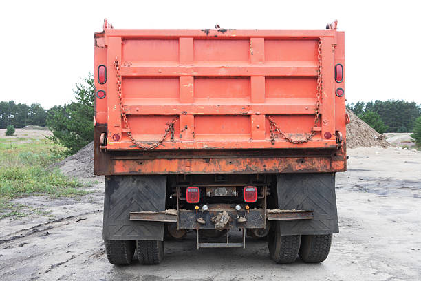 Rear View of Dump Truck stock photo