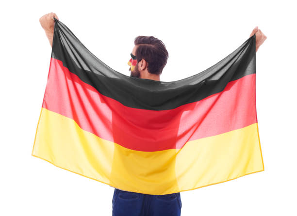 德國風扇揮動旗子的後方看法 - germany soccer 個照片及圖片檔