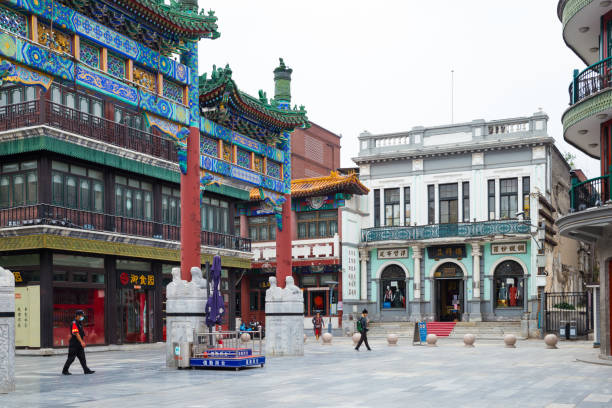 rebuild buildings and ancient architecture mixed in Qianmen street stock photo