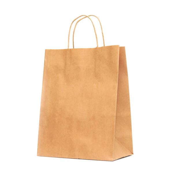 recycled paper shopping bag on white background. - paper bag craft imagens e fotografias de stock
