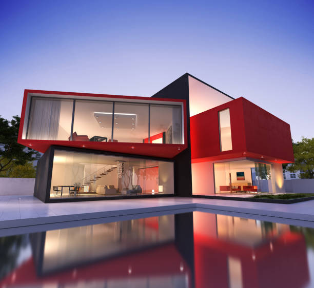 Red and black modern house stock photo