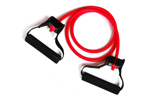 Red and black resistance band exercise tool stock photo