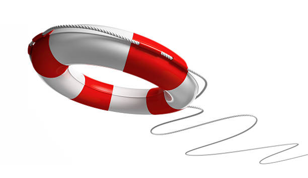 Red and white life saver on white background stock photo