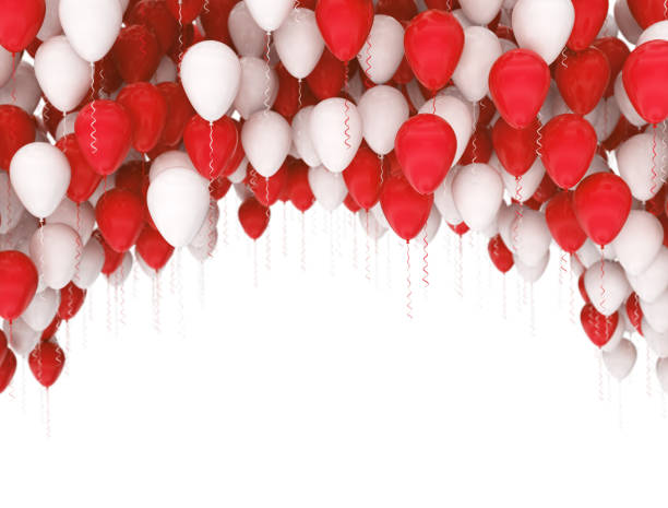 Red and white party balloons Red and white celebration balloons isolated on white background happy birthday in danish stock pictures, royalty-free photos & images