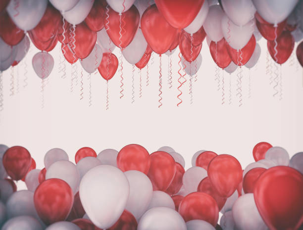Red and white party balloons vintage image Group of balloons in various shades of red and white happy birthday in danish stock pictures, royalty-free photos & images
