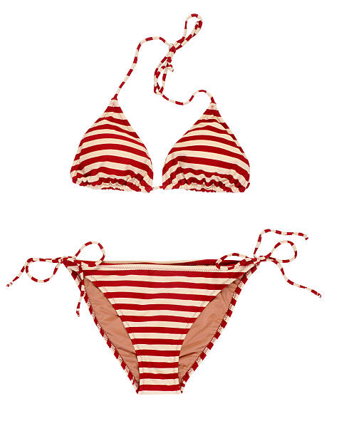 red and white striped bikini on white - bikini stockfoto's en -beelden