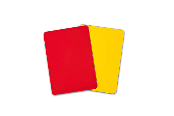 red and yellow referee cards - gele kaart stockfoto's en -beelden
