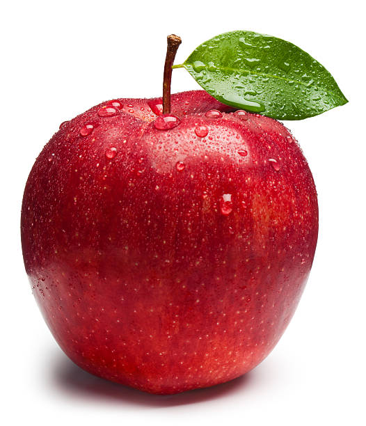 Red Apple "Red Apple with green leaf on white. This file is cleaned, retouched and contains" apple fruit photos stock pictures, royalty-free photos & images