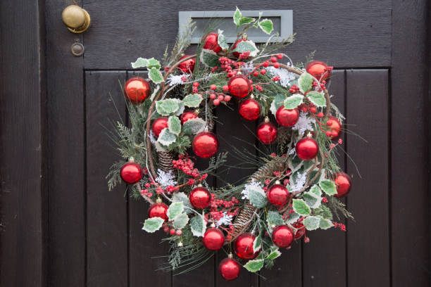 Red Ball Christmas Wreath Decoration stock photo