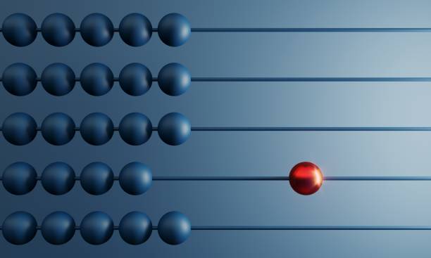 Different red colored ball between others on abacus. ( 3d render )