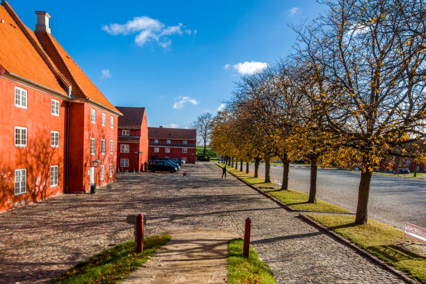 Red barracks that house soldiers stock photo
