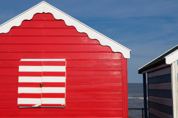 Red beach hut stock photo