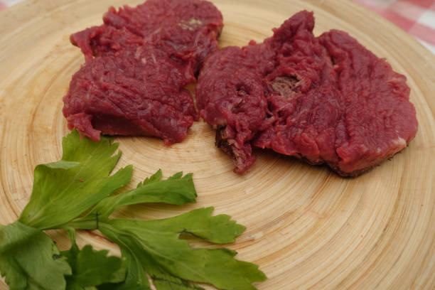 Red beef meat prepared in fillet  Charolais beef stock photo