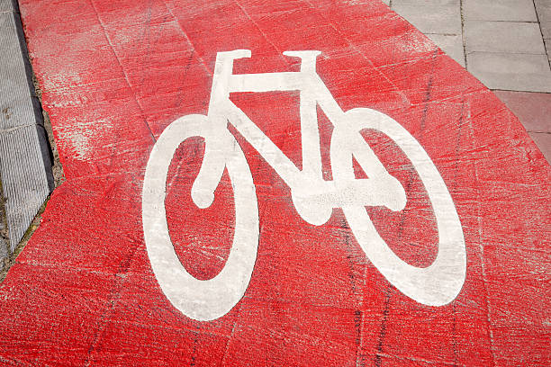 Red Bike Lane Symbol in Brussels stock photo