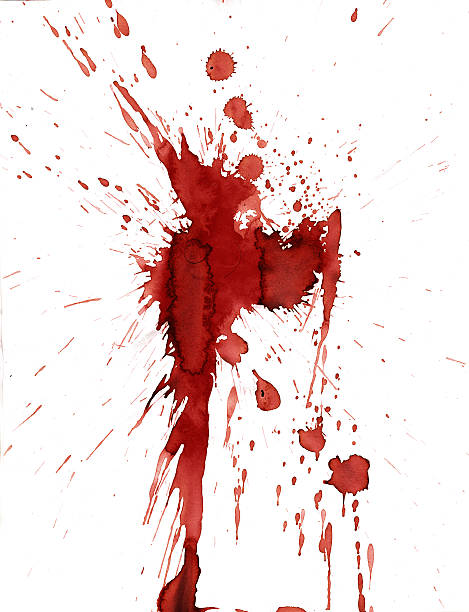 Red blood splatter stain on white background stock photo