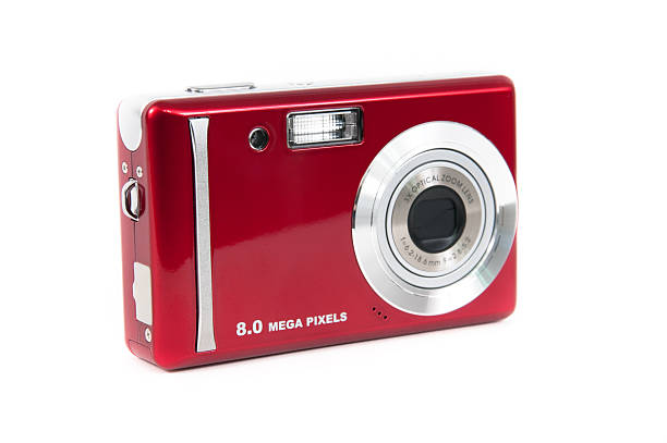 Red compact digital camera isolated on white stock photo