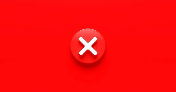 Red cross check mark icon button and no or wrong symbol on reject cancel sign button negative checklist background with decline option box. 3D rendering. stock photo