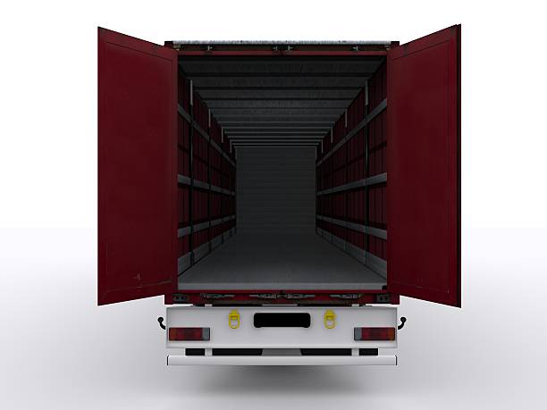 red curtainside trailer stock photo
