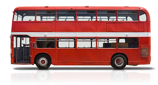 Red Double Decker Bus on White  double decker bus stock pictures, royalty-free photos & images