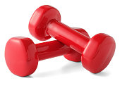 istock Red dumbbells isolated 1397672253