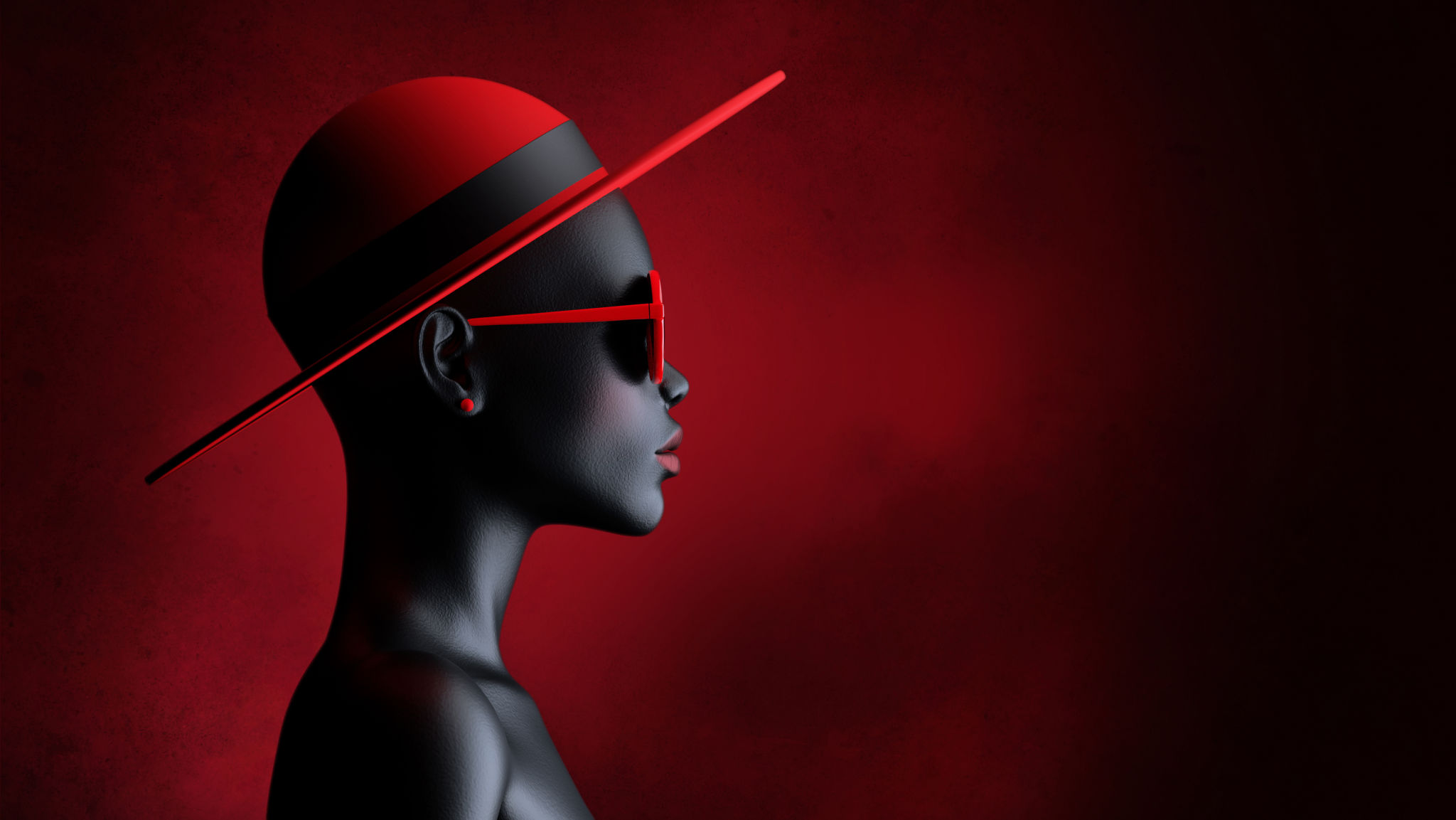 3D illustration of a black girl wearing sunglasses and a red hat