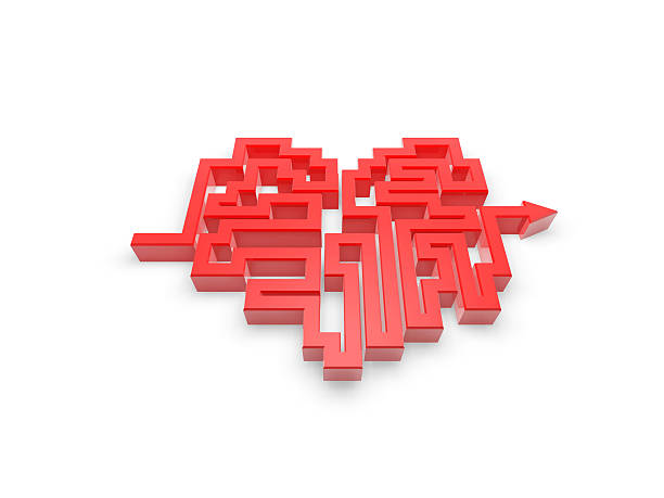 red heart maze path stock photo