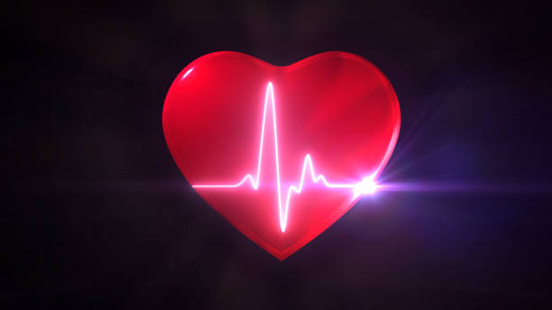 red heart with pulse line and light beam on black medical care and health 3d illustration background taking pulse stock pictures, royalty-free photos & images
