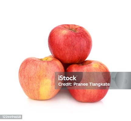 istock Red honey apple on white background 1224494658