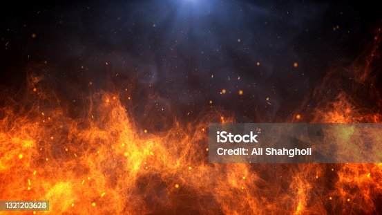istock Red hot flames of fire isolated on black 1321203628