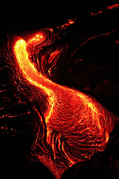 Red Hot Lava Flow at the Big Island of Hawaii stock photo