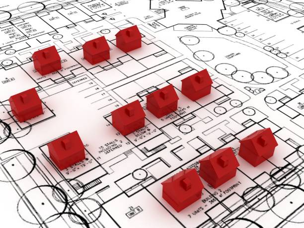 red house building plan blueprint - planear obras vermelho imagens e fotografias de stock