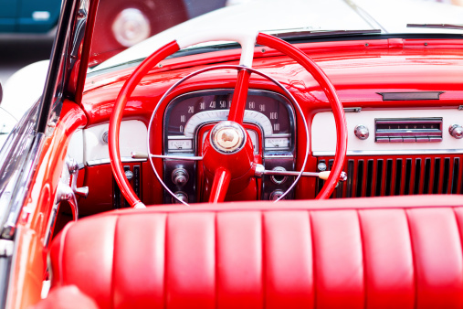 Red Interior Of Old Cadillac Stock Photo Download Image