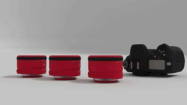 red lenses and camera body 3d render stock photo