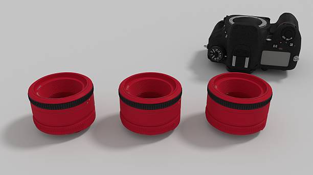 red lenses and camera body 3d render stock photo