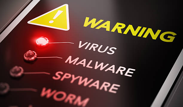 Red light indicating virus warning Virus attack concept. Control panel with red light and warning. Conceptual image symbol of computer infection. spyware stock pictures, royalty-free photos & images