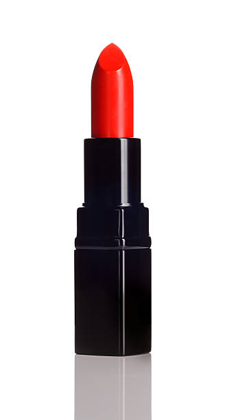 Red lipstick with black case on a white background stock photo