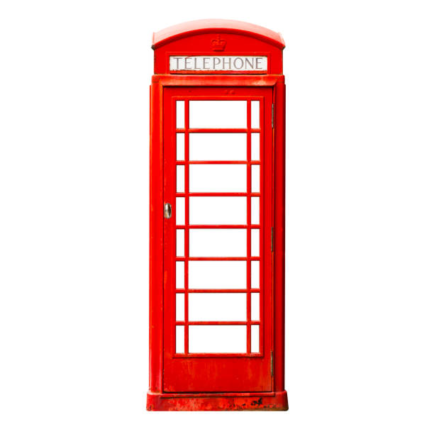 Red London phone booth isolated on white background Red British style phone booth isolated on white background red telephone box stock pictures, royalty-free photos & images