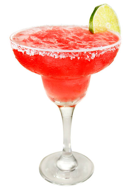 Red margarita with salt rim and lime slice  stock photo