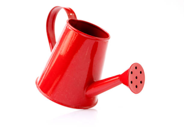 Red Metal Watering Can stock photo