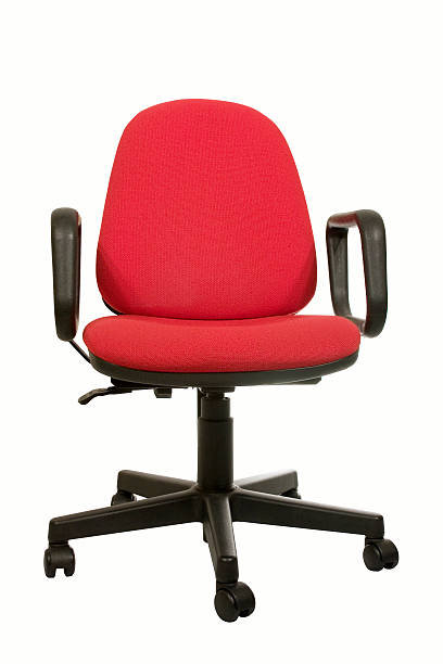Red office swivel chair on white background with path stock photo